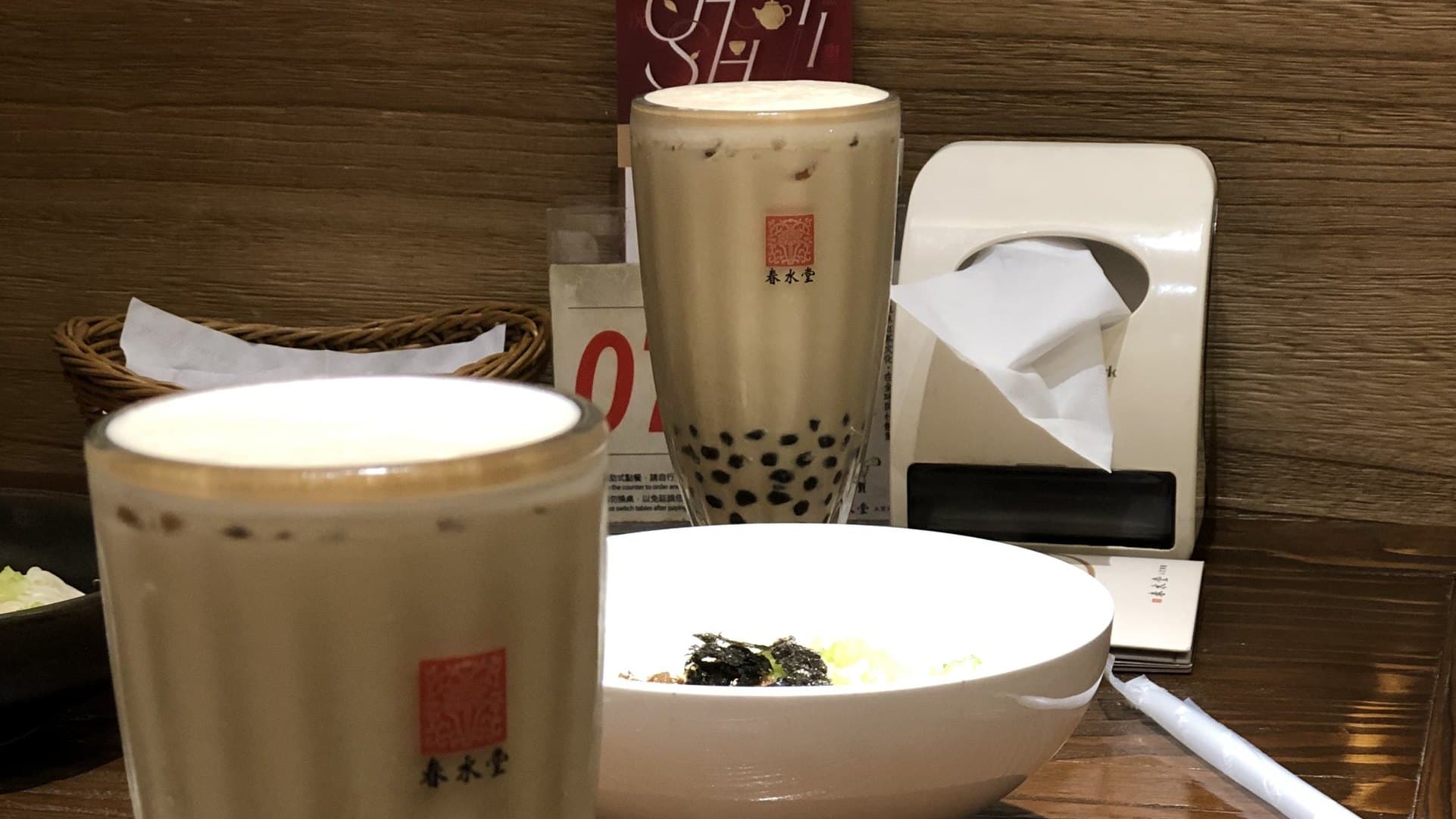 Two pearl milk teas at Chun Shui Tang in Taichung, Taiwan