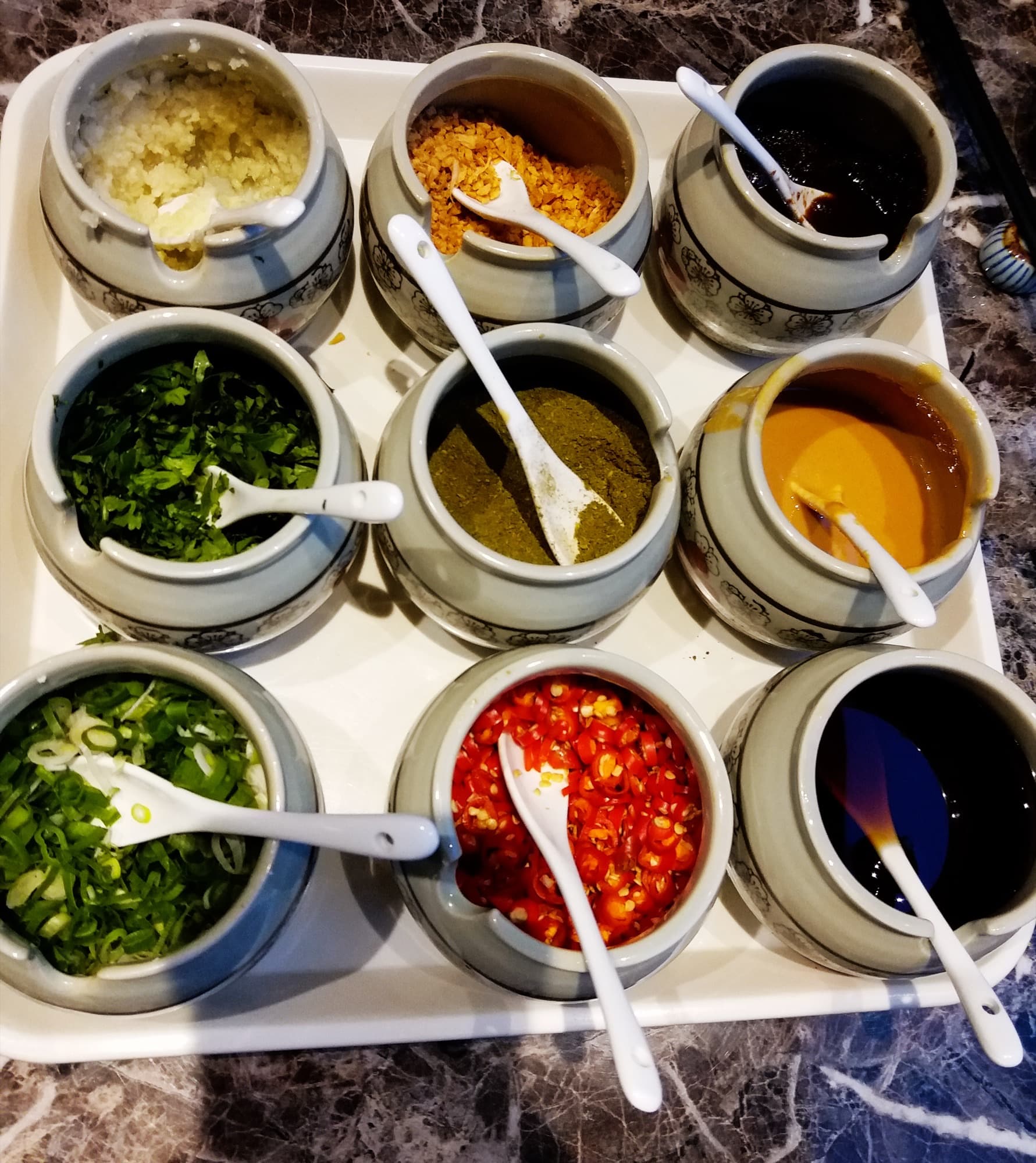 Dried spices and aromatics for hot pot arranged for photography