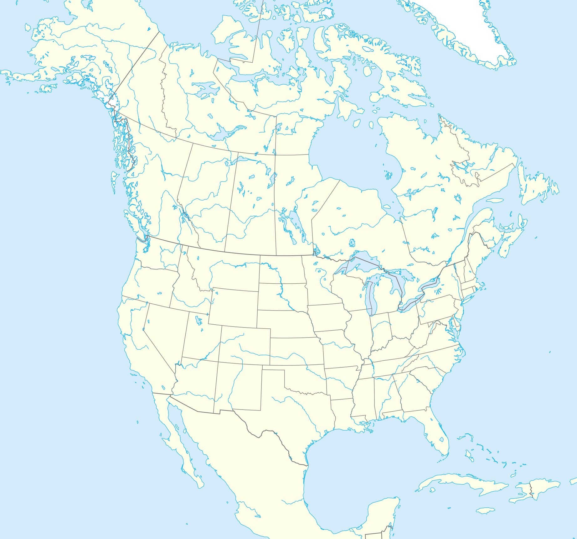 Outline map of North America